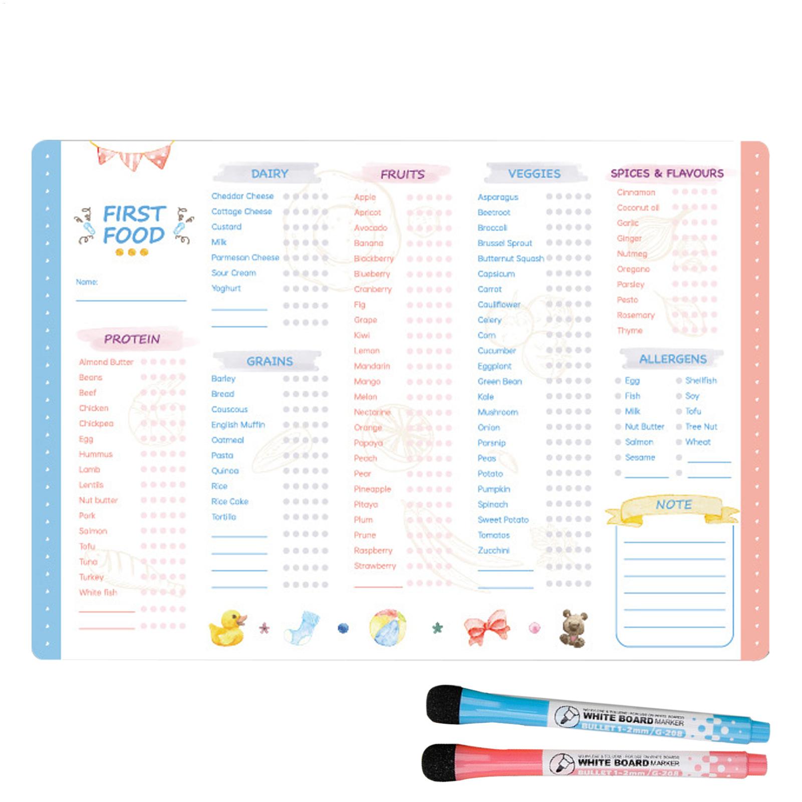 Baby Food Checklist - 재사용 가능한 이유식 트래커 체크리스트, 자석식