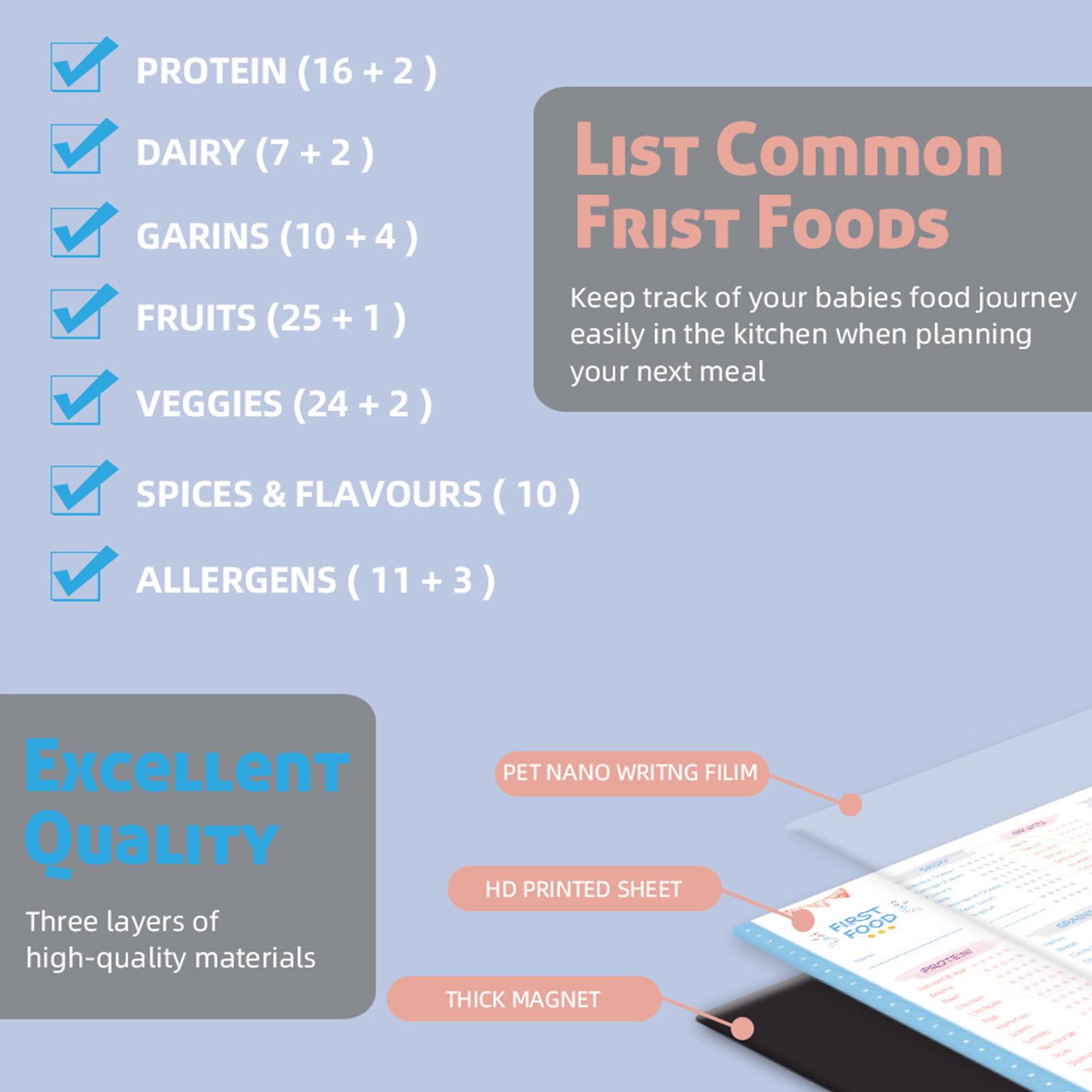 자석식 아기 첫 식사 체크리스트 지울 수 있는 유아 식 - Baby Food Checklist 리뷰 및 가격